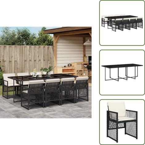 9-tlg. Garten-Essgruppe mit Kissen Schwarz Poly Rattan - Garten Essgruppe - Garten Essgruppen - Outdoor Essgruppe - Terrasse Essgruppe (1/5)