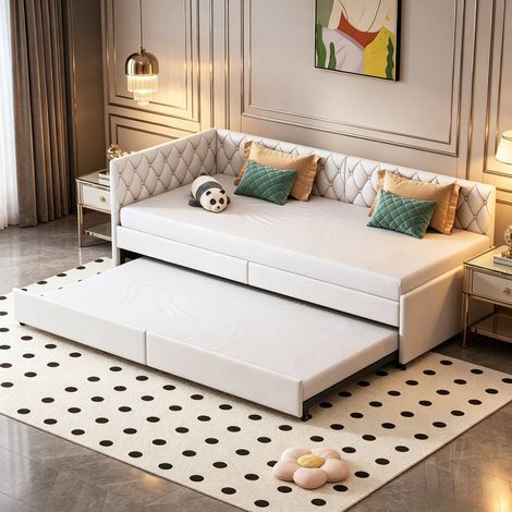 Divano letto 90x200 cm estraibile in velluto, letto singolo con testiera imbottita, struttura in legno e metallo