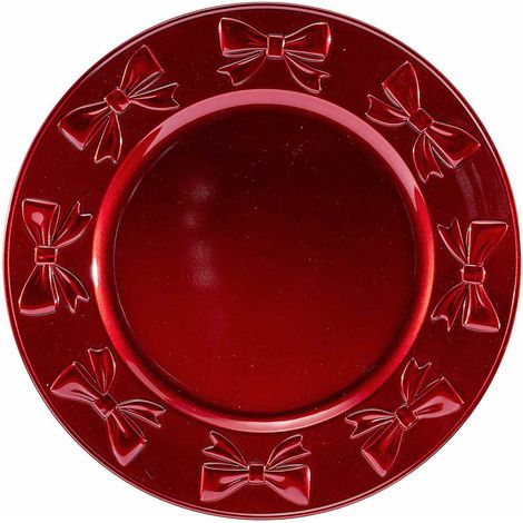 Sous-assiettes de Noël en plastique rigide rouge, flocons en relief, lot de 8, diam. 33 cm