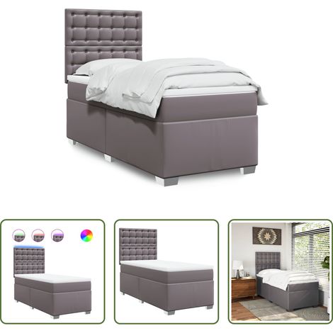Matratze - Boxspringbett mit Matratze Grau 100x200 cm Kunstleder (1/5)