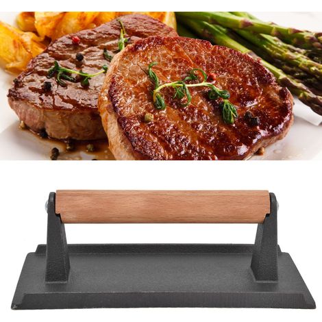Presse à griller en fonte pour barbecue, pain à hamburger, viande, usage domestique, robuste, chauffe uniformément, presse à steak et à bacon (1/5)