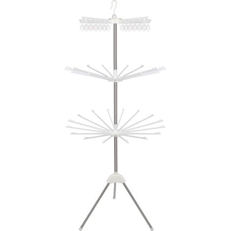 Hofuton Séchoir à Linge Pliable 3 Niveaux, Support de Cintres, Séchoir Portable Pivotant, Étendoir à Linge en Acier Inoxydable pour Intérieur et Extérieur (1/5)