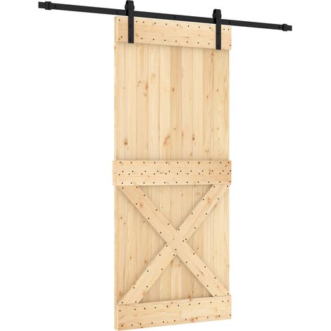 Schiebetür Natürlich und Schwarz 90 x 210 cm Massivkiefer vidaXL (1/5)