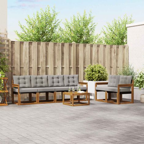 vidaXL Outdoor-Sofagarnitur mit Kissen 7 pcs Natürlich und Hellgrau (1/5)
