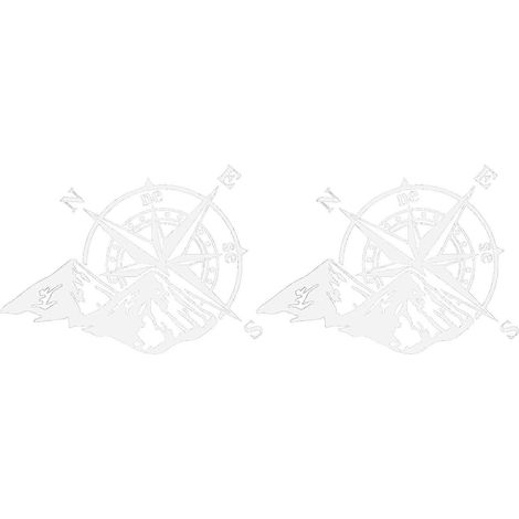 Lot de 2 autocollants décoratifs pour voiture : boussole et montagne, imperméables, pour SUV, camping-cars et camions.-White