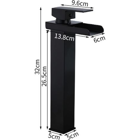 Robinet mitigeur de lavabo cascade noir, robinet de lavabo en acier inoxydable avec bec cascade, robinet mitigeur de lavabo monotrou à poignée unique, B, haut (1/4)