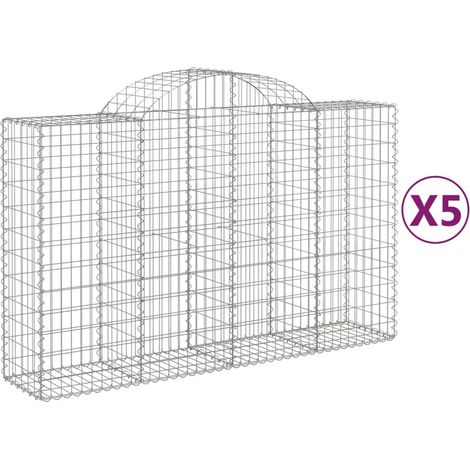 Cestas de gaviones Muro de contención arqueado Valla de jaula 5 piezas 200 x 50 x 120/140 cm Hierro galvanizado Plata 020040886