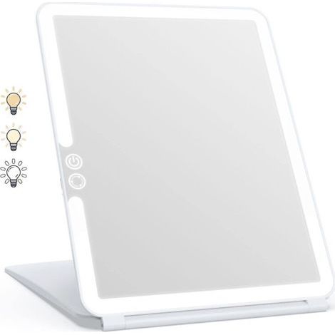 Miroir Maquillage, Miroir Maquillage Lumineux avec 72 Lumières LED, 2000mAh USB Rechargeable Miroir LED, Écran Tactile Miroir de Voyage (Blanc) (1/5)