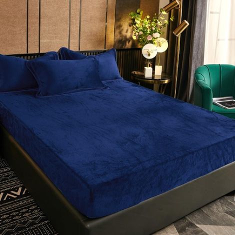 Lenzuolo angoli peluche 160x200 cm blu invernale microfibra (1/5)