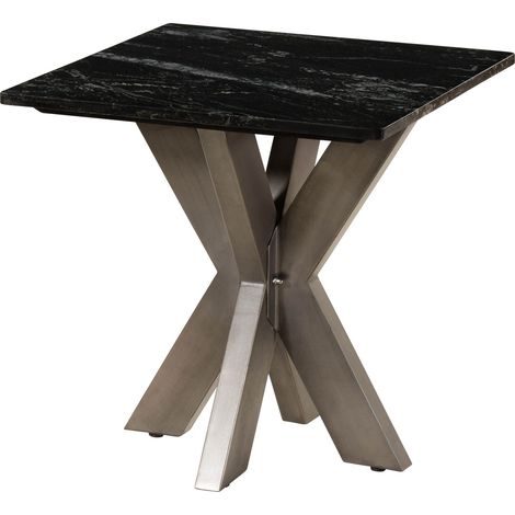 Table basse 55x55 marbre noir / pied central fer au look antique laiton BARCELONA 405