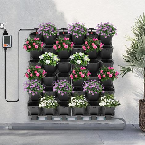 Hängende Pflanztaschen, Blumentöpfe mit automatischem Bewässerungssystem, 36 Taschen Stapelbarer Pflanzenwand-Blumentopf, Vertikaler Garten Pflanzenwand für Garten Innenhof Balkon Schwarz (1/5)