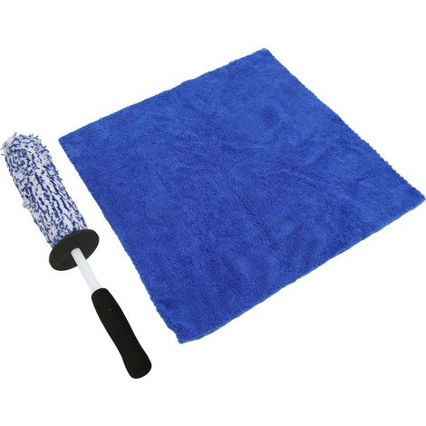 Brosse de nettoyage jante pneu voiture + chiffon bleu, kit camion vélo pot d'échappement pare-chocs garde-boue sièges (1/5)