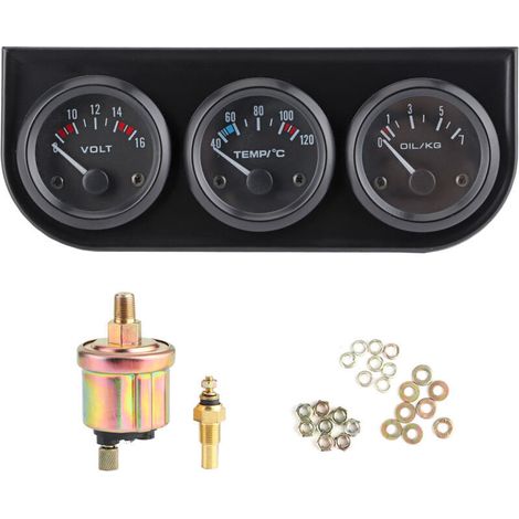 Kit Manomètre 3 en 1 pour Voiture - JINFGERNE - Voltmètre, Thermomètre d'Eau et Manomètre de Pression d'Huile avec Éclairage et Lecture Facile