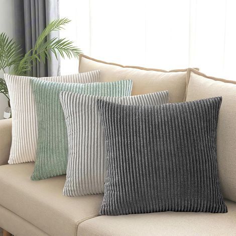 Set of 4 Cushion Covers, 40x40cm Corduroy, Straight Stripes, For Living Room, Bedroom, Sofa (1/5)