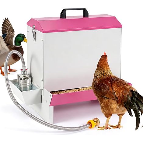 Feeder and Drinker for Poultry, Feeder 19L Drinking Bowl, 1L, Gravity Feeder with Galvanised Steel Float Valve Drinker, Chicken Feeder (1/5)