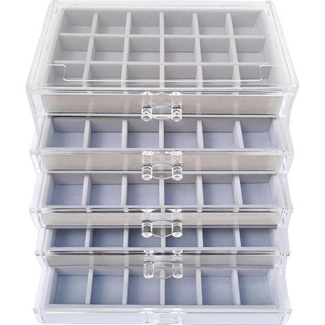 Boîte à bijoux, organisateur de bijoux, organisateur de rangement de boucles d'oreilles, 5 niveaux et 90 petits compartiments, empilables, en velours + acrylique, boîtes et organiseurs pour bagues (1/5)