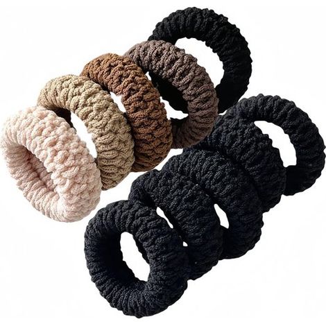 10 piezas gomas cabello inofensivas, gomas cabello gruesas inofensivas, gomas cabello costuras, gomas goma duraderas, coletas (5 negras sólidas (1/5)
