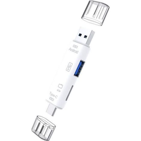 Lecteur De Carte Micro SD - OTG USB 3.1 - Type C - 5 En 1 - Blanc