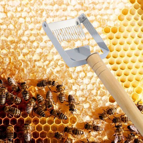 Honigschleuder, Bienenstockwerkzeug, Honiggabel, Bienenstockwerkzeug mit Holzgriff, 17-zinkige Gabel aus Edelstahl, Imkerbedarf