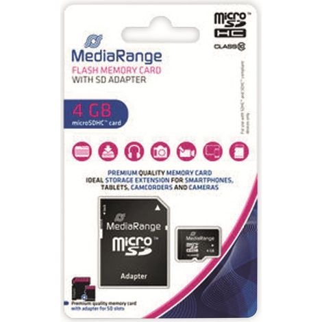 MEDIARANGE Carte MicroSD Classe 10, 4 Go