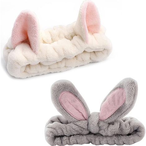 2pcs oreilles de chat bandeaux, spa douche visage lavage bandeau bandeau facial maquillage bande wrap lavable tissu coloré s'adapte (1/5)