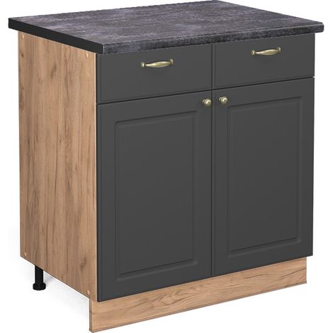 Mobiletto base per cucina Fame-Line, Antracite-oro, 80 cm , PL Antracite, Vicco