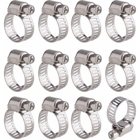 12 Stück verstellbare Schlauchschellen aus Edelstahl, Schlauchclips, Befestigungselemente (9-16 mm) (1/5)