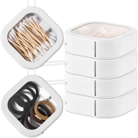 Boîte de rangement portable pour bandeaux de cheveux, lot de 4 boîtes de rangement empilables pour petits objets (blanc) (1/5)