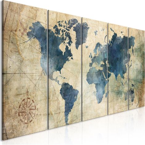 Tableau Imprimé 5 Panneaux "Retro Map Narrow" 80 x 200 cm (1/2)