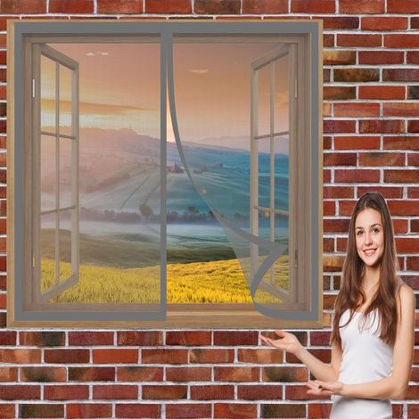 Moustiquaire Magnetique Fenetre 150 x 86 cm Moustiquaire Porte Fenetre Laisse Passer L'Air Frais Moustiquaire Fenetre pour Divers de Fenêtres, Gris (1/5)