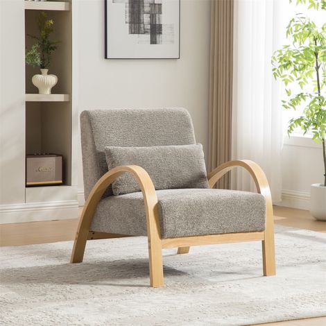 Fauteuil Lounge Scandinave - 82x70x83.5 cm - Tissu Chenille Doux & Pieds en Bois Massif - Design Moderne Sans Accoudoirs - Gris (1/5)