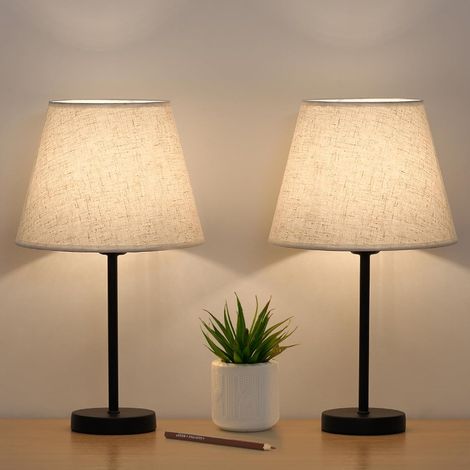 Lot de 2 petites lampes de chevet, E27, Lampe de table avec base en métal et abat - jour en lin pour chambre à coucher, salon, Bureau (1/5)