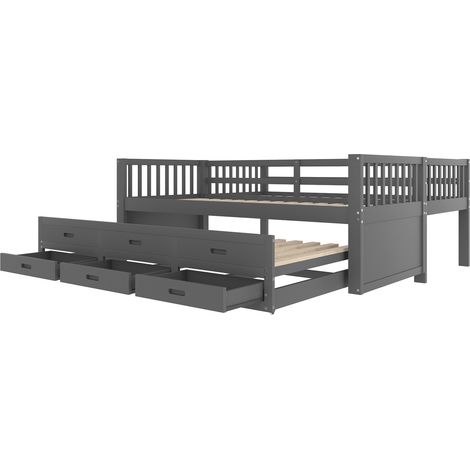 Letto a castello 90x200 cm in legno e MDF con letto estraibile e 3 cassetti grigio (1/5)
