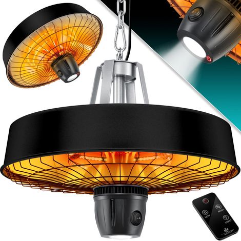 KESSER® Calefactor radiante de techo Calefactor radiante por infrarrojos 2500W calefactor de patio con mando a distancia Calefactor de cuarzo Luz LED Techo Negro (1/5)