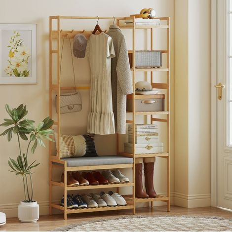 Garderobenständer mit Schuhregal Sitzbank Bambus OKMYHOME (1/4)