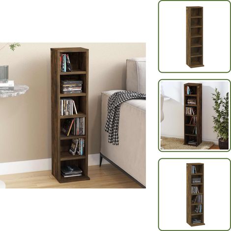 Armoire à CD Chêne fumé 21x20x88 cm Bois d'ingénierie - Armoire À CD - Bibliothèque - Rangement CD - Meuble Rangement - Meuble Audio