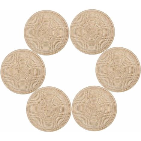 Sets de Table, Lot de 6 Set de Table PP Tressé Lavable Résistantes à la Chaleur Antidérapant, Set de Table Rond 35x35cm(Rond,Ivoire) (1/5)