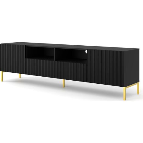 WAVE 200cm 2D2S supporto TV fresato nero opaco + piedini