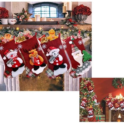 WEIHNACHTSSTRÜMPFE, 4 Stück Weihnachtsstrümpfe zum Aufhängen, dekorative Weihnachtsstrümpfe zum Einhängen von Accessoires