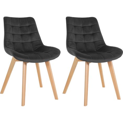 Lot de 2 chaises de salle à manger en tissu velours noir et pieds en bois clair 100001683
