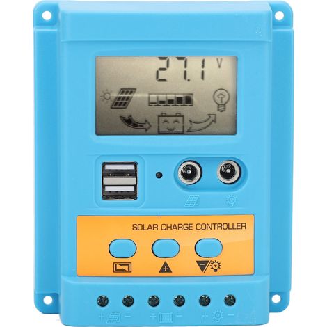 Régulateur de charge solaire 12V 24V identification automatique 2 ports USB écran LCD haute efficacité pour batterie scellée 50A (1/5)