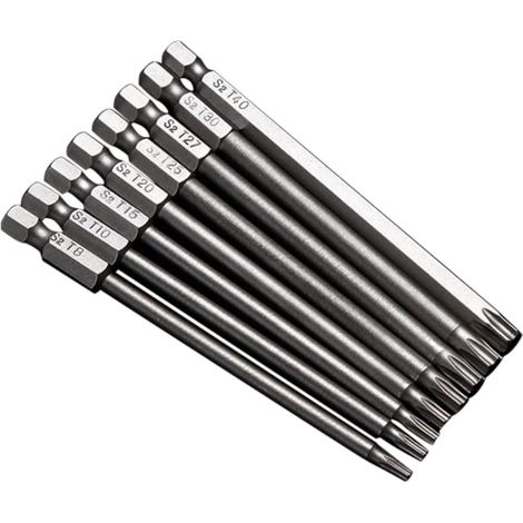 Jeu D'embouts Étoile de Sécurité 1/4 Pouces 100mm S2 Acier 8 Pièces T8 à T40, Finition Argenté, Embouts Hexagonaux Longs, Verrouillage Précis des Vis (1/5)