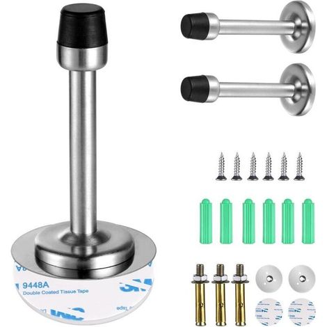 Stop Portes, Lot de 3 Stop Porte Robuste, Inoxydable Butée de Porte Extra Longue de 9,5 cm avec Pointe en Caoutchouc, Allonger le Pare-Chocs Protéger la Poignée Meubles Porte Mur (1/4)