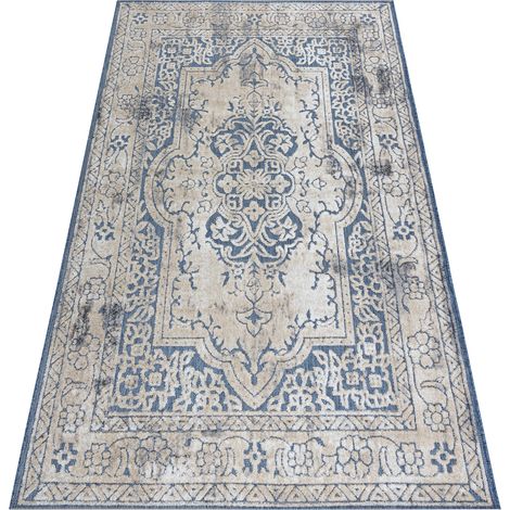 Tappeto Structural SOLE D3871 Ornamento, telaio - tessuto piatto blu / beige blue 80x250 cm