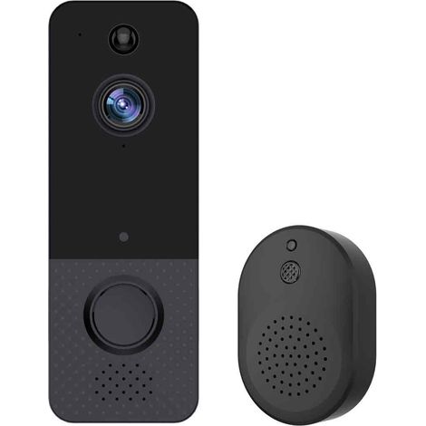 Sonnette vidéo avec caméra - Surveillance intérieur/extérieur - Vision nocturne - Détection de mouvement PIR - Stockage cloud - Audio bidirectionnel - Pour usage domestique (1/5)