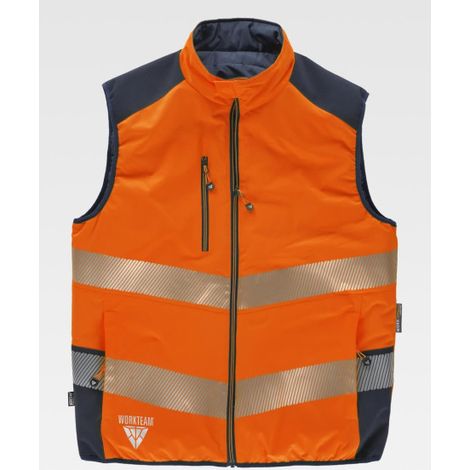 Chaleco reversible acolchado con cierre de cremallera alta visibilidad C8250 WORKTEAM L Naranja A.V.+Marino