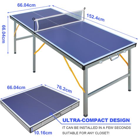 Tavolo da ping pong pieghevole 152,4x66,04x66,04 cm in MDF blu salvaspazio – MEUBLIV (1/5)