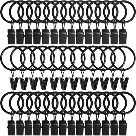40 anillas para cortinas, clips resistentes para cortinas, anillas inoxidables para barras de cortina de 32 mm - Crezuo (1/4)