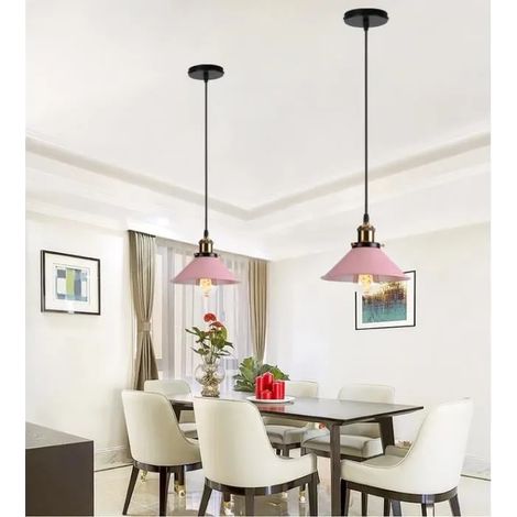 Lot de 2 Lustre Industrielle Rose,E27 Lampe Suspension Vintage en Fer Style Nordique pour Salon Chambre Cafe Bar,ø22cm (1/4)