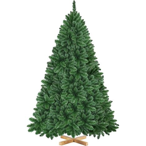 Homevive Árbol de Navidad Artificial de 213,5 cm, Soporte de Metal y Vetas de Madera, 1347 Ramas con Gancho para decoración navideña, Color Verde